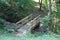 Wooded foot bridge stream overhead view