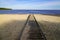 Wooden access beach in sand pontoon on Lake Hourtin in Gironde france