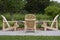 Wooden Adirondack Chairs Waiting for a Picnic