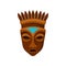 Wooden African mask decorated with crown. Symbol of ethnic tribal. Flat vector element for mobile game or advertising