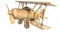 Wooden airplane on a white background. biplane model. 3D rendering