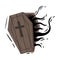 Wooden ajar coffin. Vector illustration on a white background.