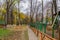 Wooden alley in a beautiful autumn landscape, Roman Park, Romania