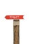 Wooden allow pointer toilet sign for background or text on white