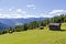 Wooden alp cabins on a meadow