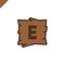 Wooden alphabet or font blocks with letter e in wood texture area with outline.