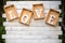 Wooden alphabet word LOVE in wooden box