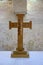 Wooden altar cross. St Botolphs Church, Hardham. Sussex, Uk