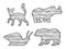 wooden animals silhouette set sketch vector