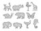 wooden animals silhouette set sketch vector