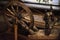 Wooden antique spinning wheel