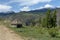 A wooden arbor on the Katu-Yaryk pass in the Altai Republic