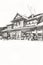 Wooden architecture of Zakopane at day, Poland, illustration art drawing sketch