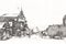 Wooden architecture of Zakopane at day, Poland, illustration art drawing sketch