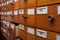 Wooden archive drawers, side view