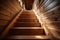 Wooden ascent, perspective view of a meticulously crafted pine staircase