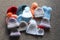 Wooden baby hats group of hand knitted small premature baby hats