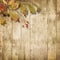 Wooden background with autumn leaves and rowan