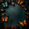 Wooden background with butterflies border - ai generated image