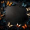 Wooden background with butterflies border - ai generated image