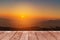 Wooden balcony terrace on viewpoint high tropical rainforest layer mountain with white fog in early morning