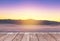 Wooden balcony terrace on viewpoint high tropical rainforest layer mountain with white fog in early morning