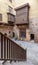 Wooden balustrade revealing patio of ottoman historic house of El Sehemy with wooden oriel windows