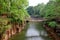 Wooden with bamboo bridge for cross over stream river from Tad P