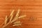 Wooden bamboo cutting board with nine wheat ears and grains