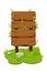 Wooden banner from panels on a cartoon island with grass.