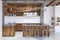 Wooden bar interior, stools and bottles