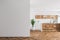 Wooden bar in a white kitchen, mock up wall