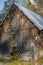 Wooden barn covered with ivy in autumn scenery