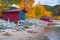 Wooden barns for fishing boats storage, Norway