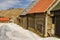 Wooden barns in Liptovska Teplicka village during winter