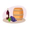 Wooden Barrel and Glass of Red Wine Vector Composition