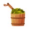 Wooden Barrel and Oak Broom for Sauna as Finland Symbol and Attribute Vector Illustration