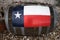 Wooden barrel with painted texas flag