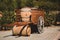 Wooden barrel with red and wihte wine for tasting in cart on the vineyard. Textured object