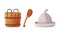 Wooden Barrel, Spoon and Hat for Sauna as Finland Symbol and Attribute Vector Set