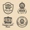 Wooden barrels collection for alcohol drinks icons or signs. Hand sketched kegs emblems.Whiskey,beer,wine logotypes set.