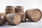 Wooden barrels isolated on white background. Generative ai