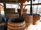 Wooden barrels in an old romanian peasant farm