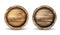 Wooden barrels for wine, beer or whiskey top view