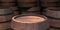 Wooden barrels, wine cellar background. 3d illustration