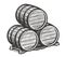 Wooden barrels for wine sketch. Alcohol vintage vector illustration