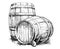 Wooden barrels of wine vintage sketch hand drawn engraved style