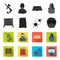 Wooden barricade, protective mask and other accessories. Paintball single icon in black,flet style vector symbol stock