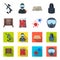 Wooden barricade, protective mask and other accessories. Paintball single icon in cartoon,flat style vector symbol stock