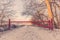 Wooden barrier on a nature path